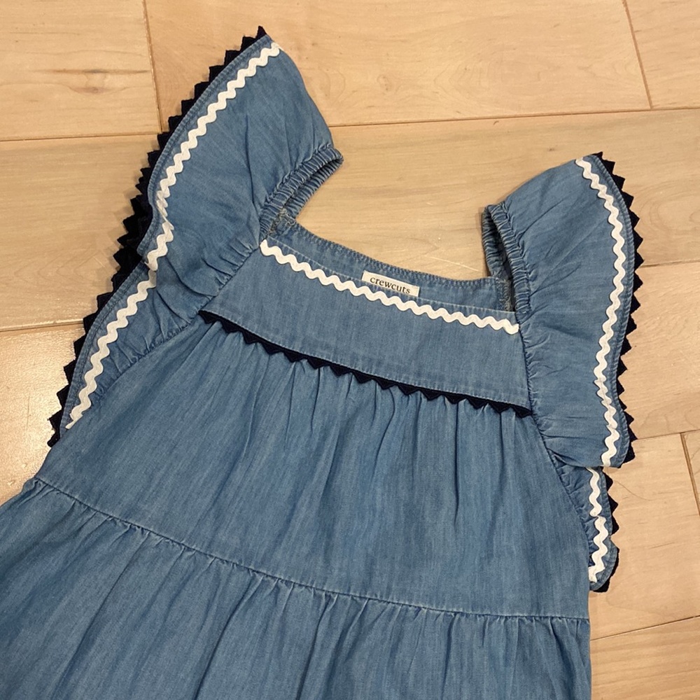 Crewcuts girls soft cotton ruffle sleeve blue denim dress 4 - Picture 3 of 11